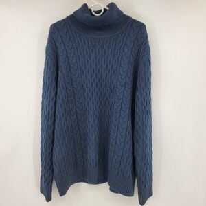 Prestige Original Mens Blue Cable Knit Turtleneck Wool Blend‎ Sweater 3XL PD-401